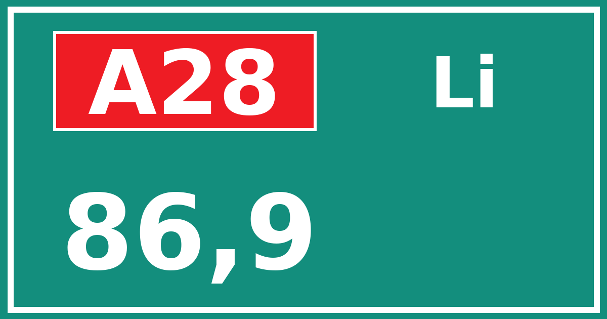 Hectometerbord A28 86,9 zijde Li