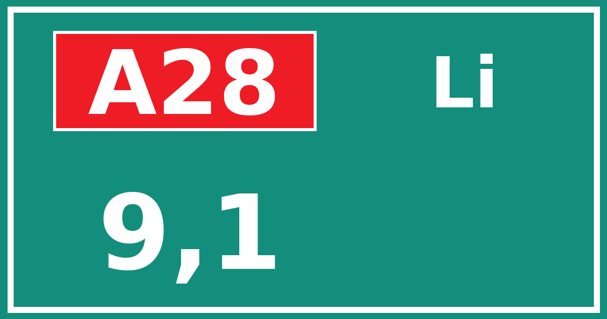Hectometerbord A28 9,1 zijde Li