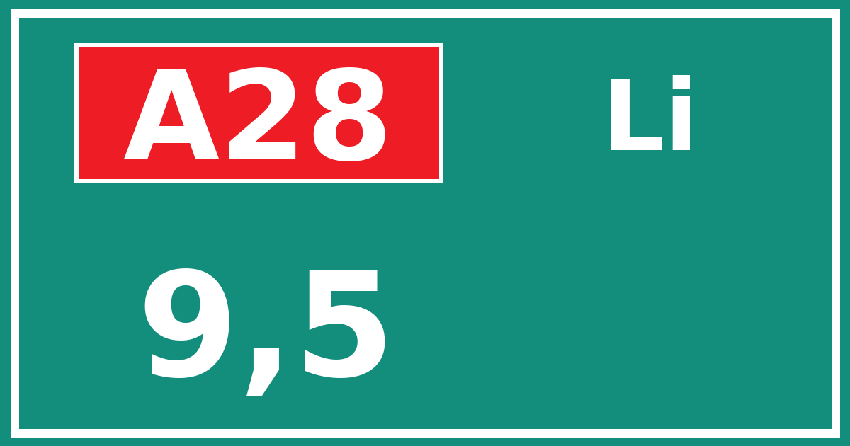 Hectometerbord A28 9,5 zijde Li