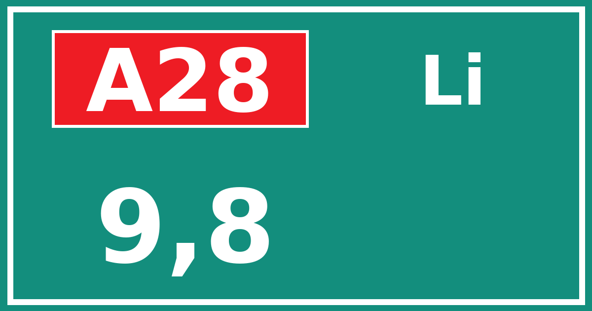 Hectometerbord A28 9,8 zijde Li