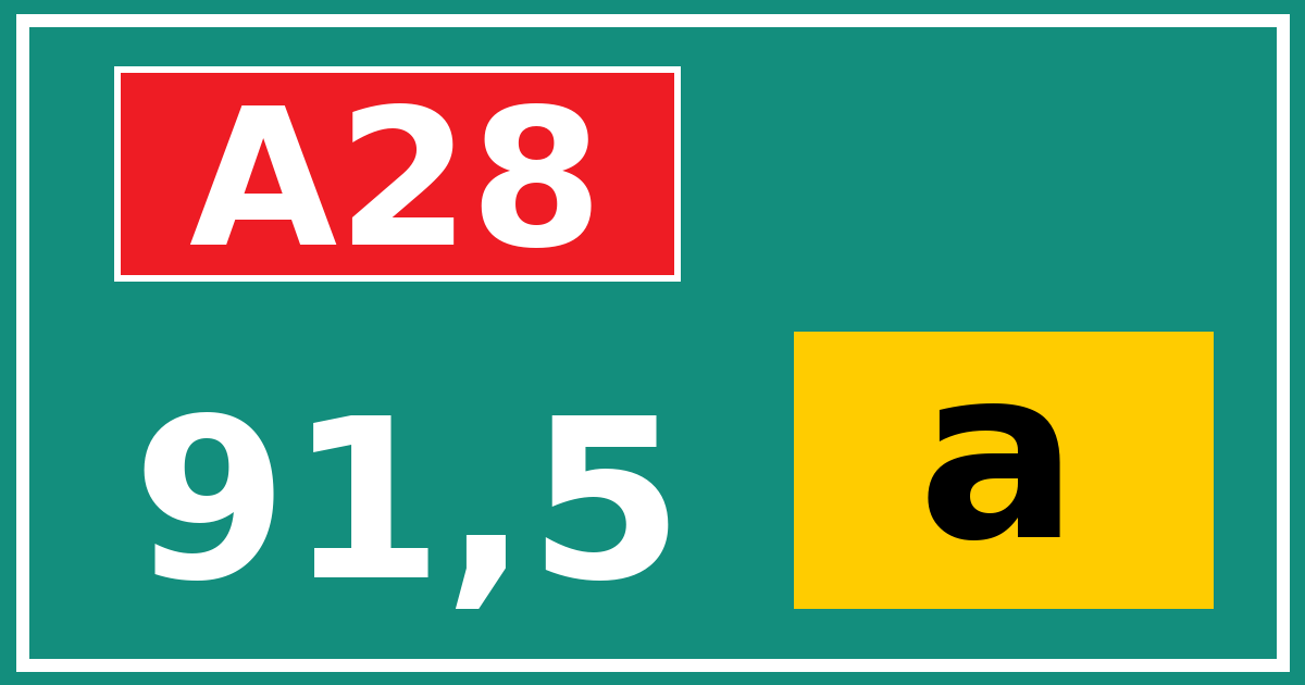 Hectometerbord A28 91,5 letter a