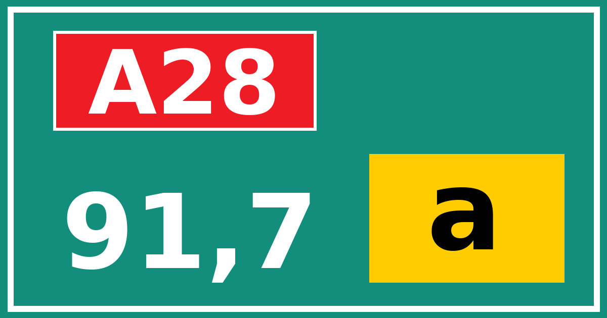 Hectometerbord A28 91,7 letter a