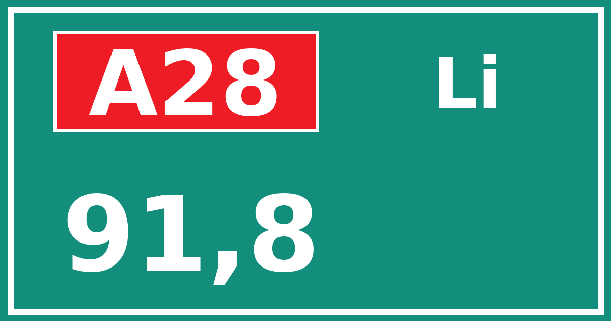 Hectometerbord A28 91,8 zijde Li