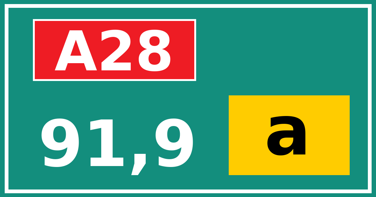 Hectometerbord A28 91,9 letter a
