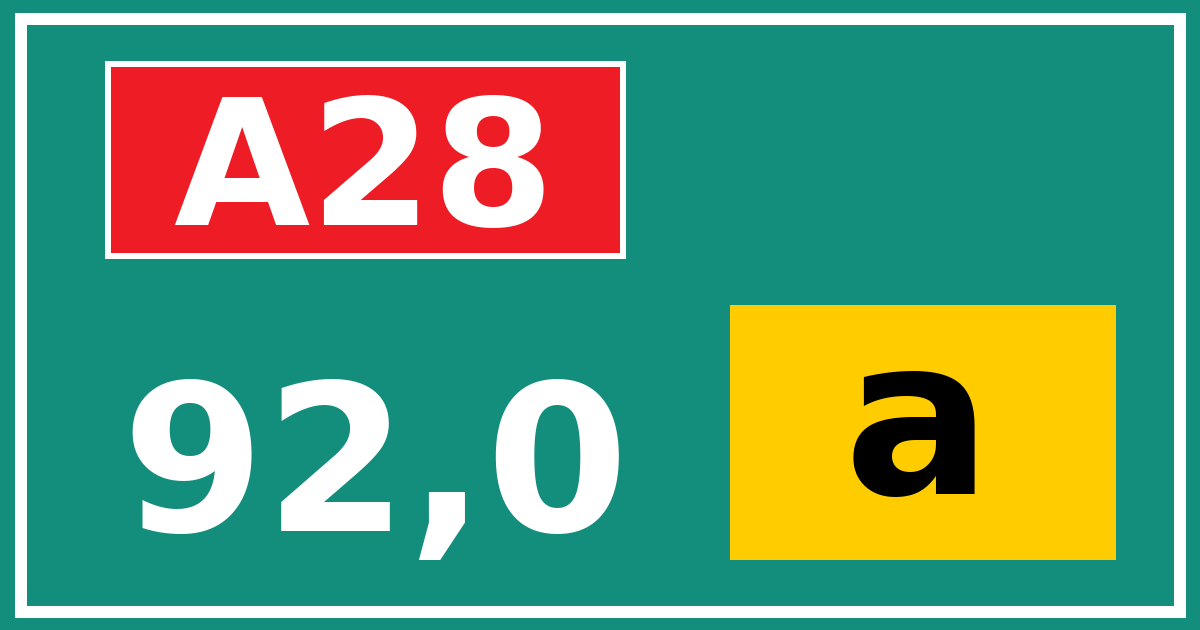 Hectometerbord A28 92,0 letter a