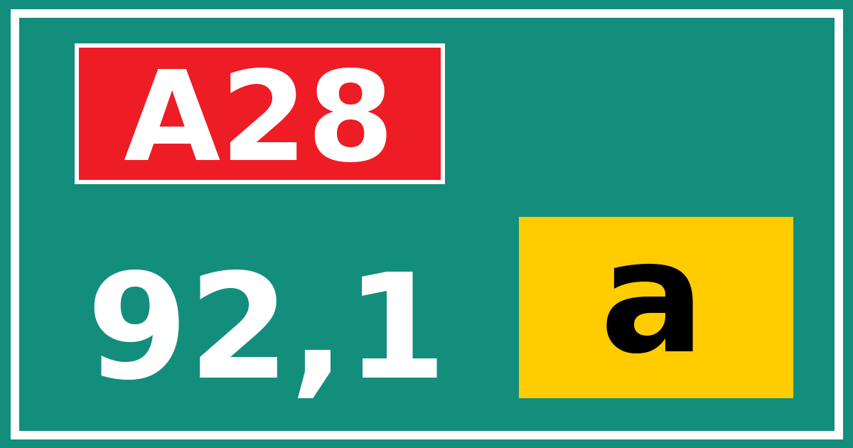 Hectometerbord A28 92,1 letter a