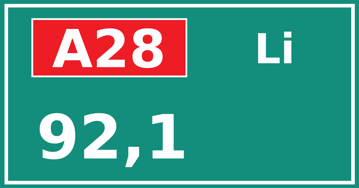 Hectometerbord A28 92,1 zijde Li