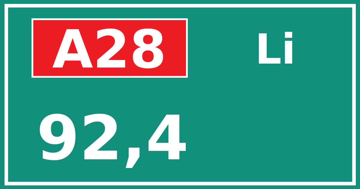 Hectometerbord A28 92,4 zijde Li