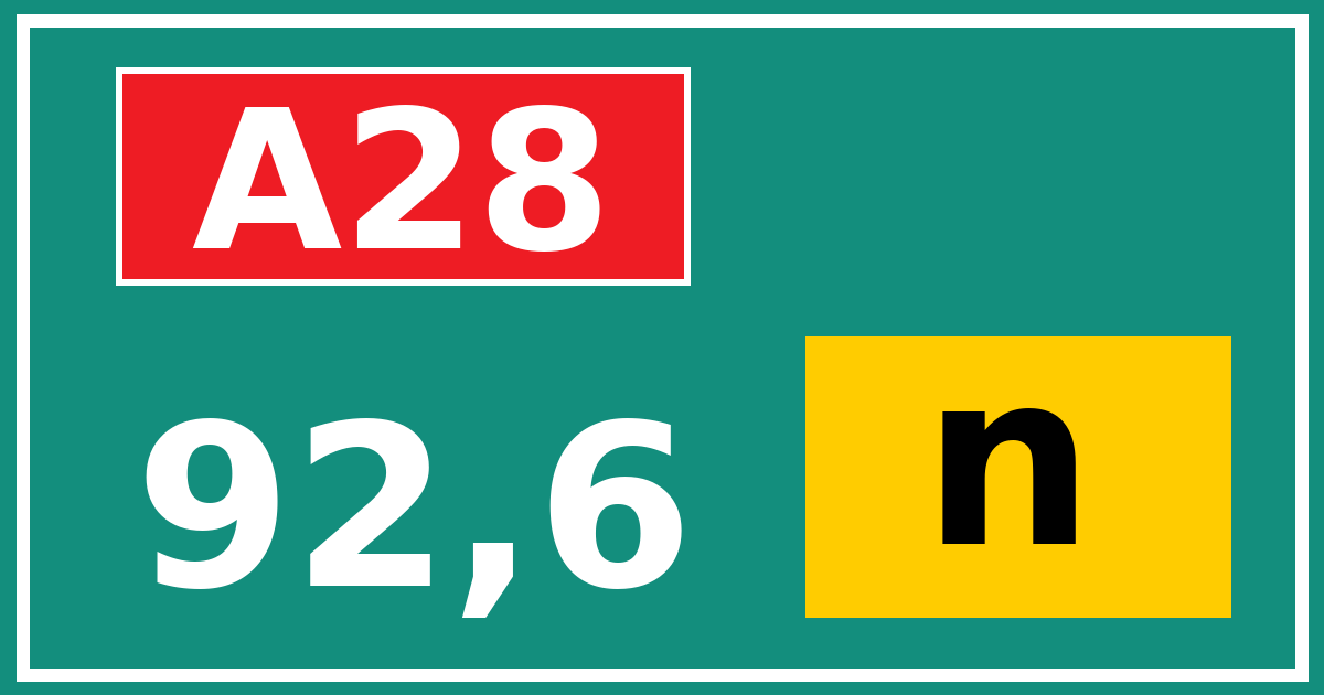 Hectometerbord A28 92,6 letter n