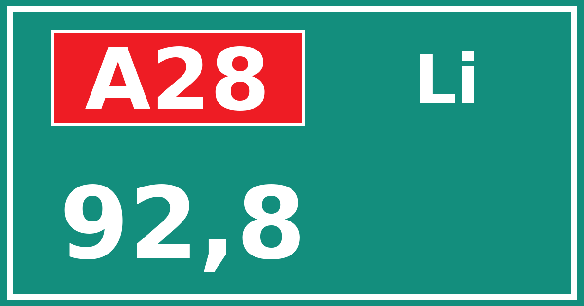 Hectometerbord A28 92,8 zijde Li