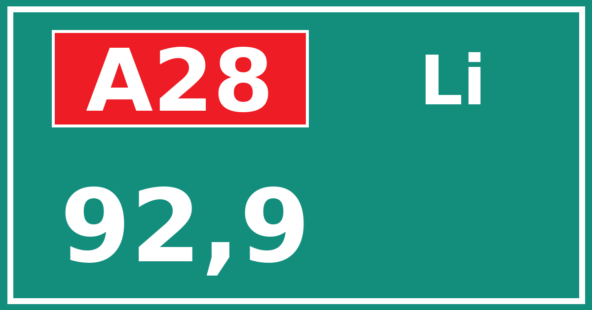 Hectometerbord A28 92,9 zijde Li