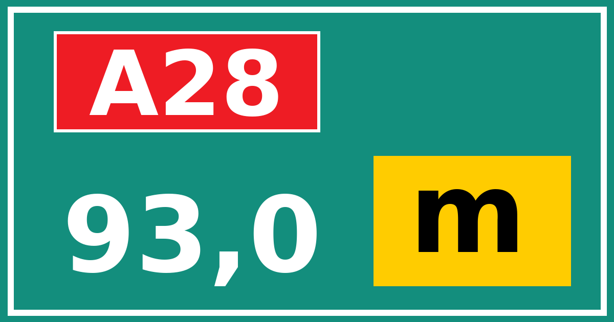 Hectometerbord A28 93,0 letter m