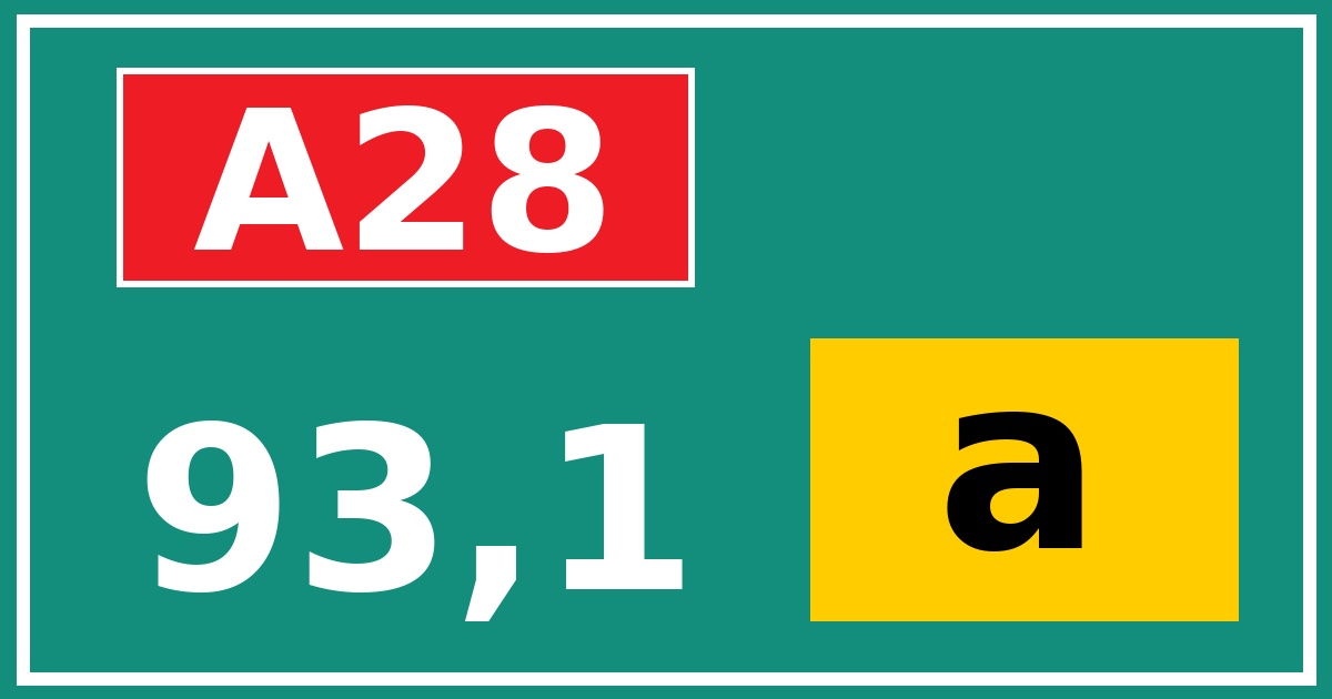 Hectometerbord A28 93,1 letter a