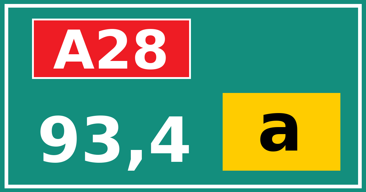 Hectometerbord A28 93,4 letter a