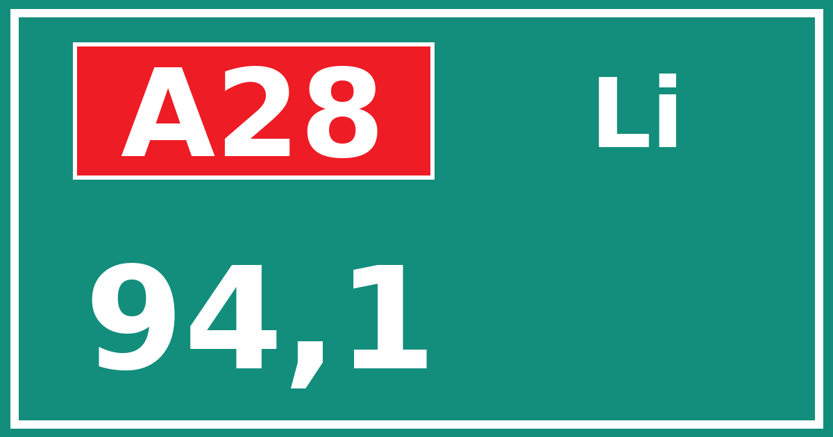 Hectometerbord A28 94,1 zijde Li