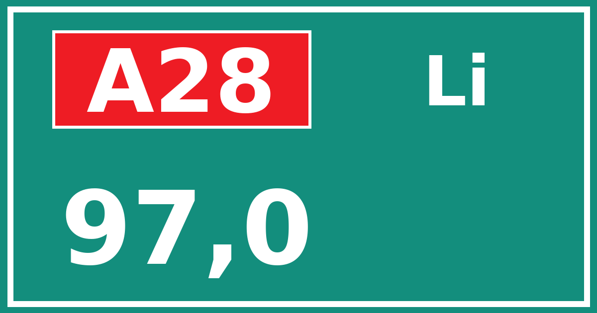 Hectometerbord A28 97,0 zijde Li