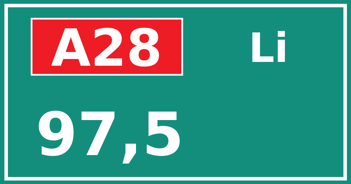 Hectometerbord A28 97,5 zijde Li