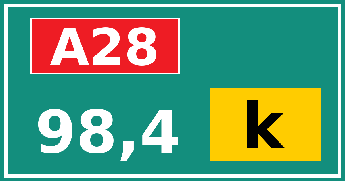 Hectometerbord A28 98,4 letter k
