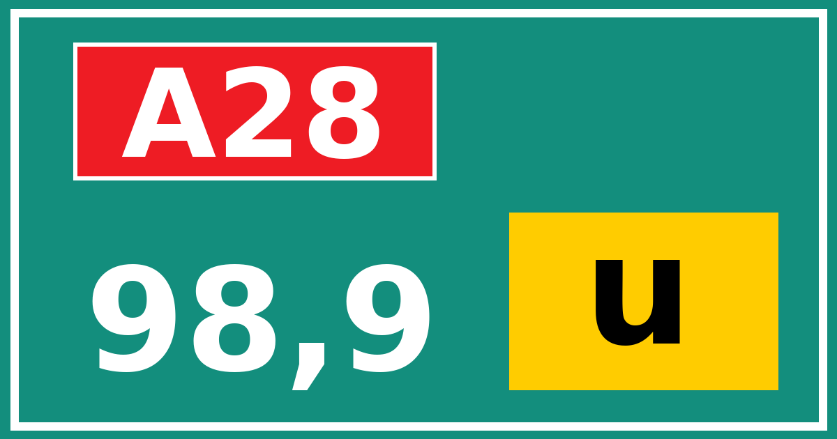 Hectometerbord A28 98,9 letter u