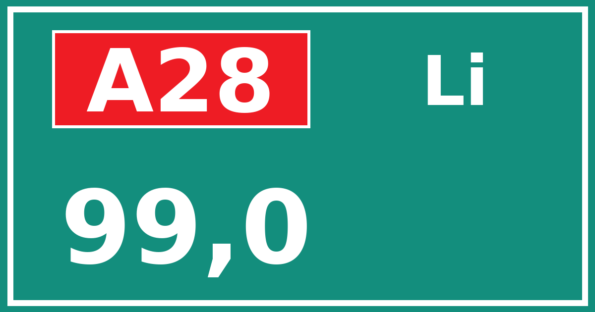 Hectometerbord A28 99,0 zijde Li