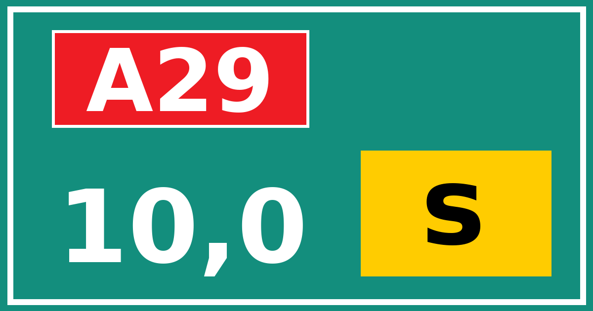 Hectometerbord A29 10,0 letter s