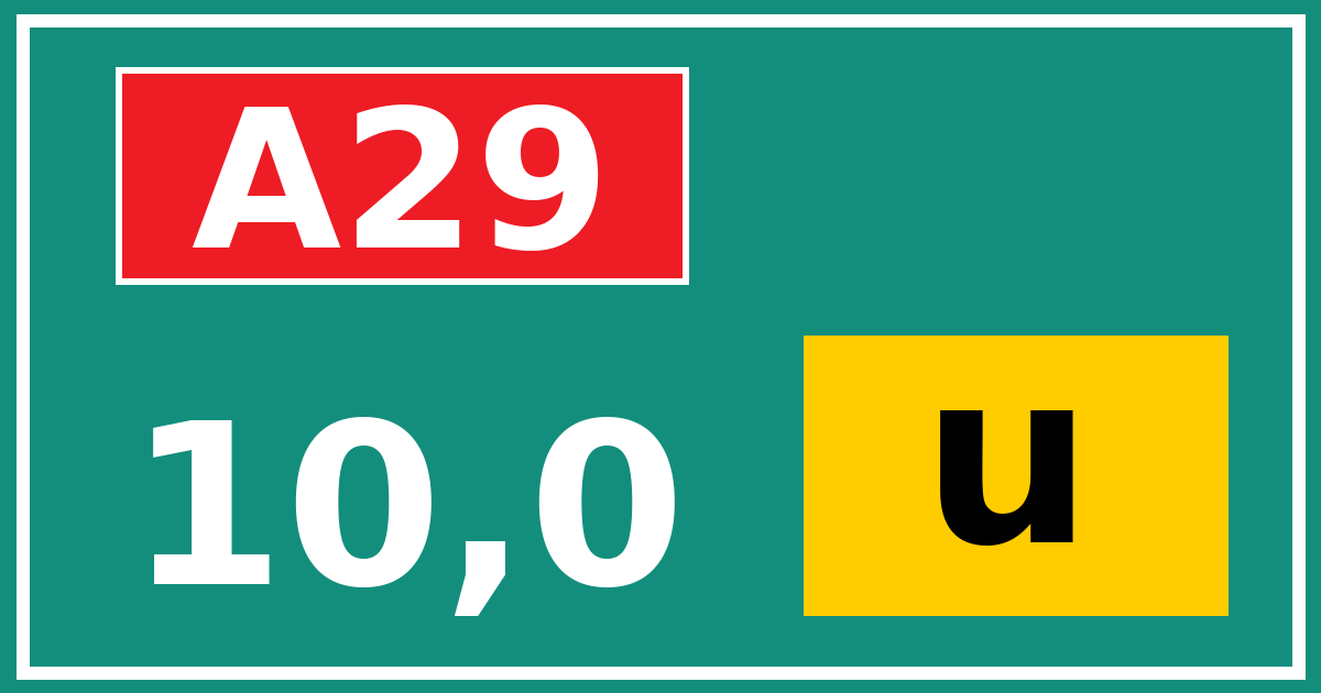 Hectometerbord A29 10,0 letter u