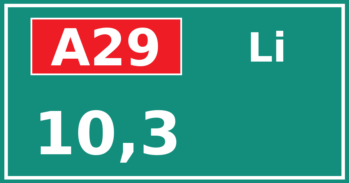 Hectometerbord A29 10,3 zijde Li