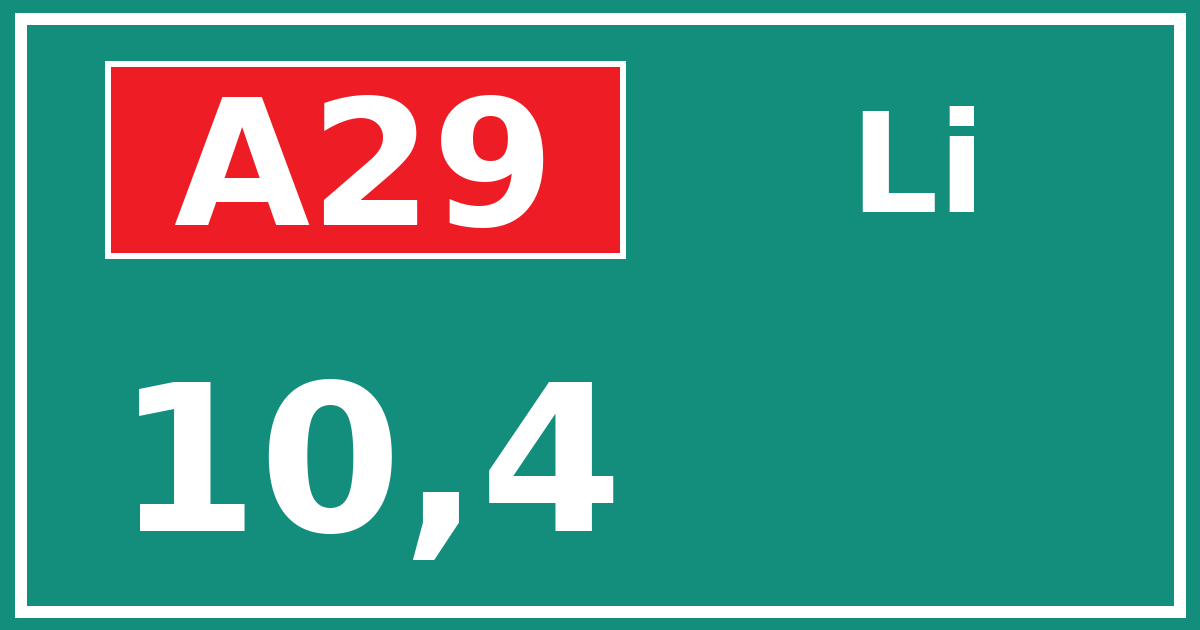 Hectometerbord A29 10,4 zijde Li