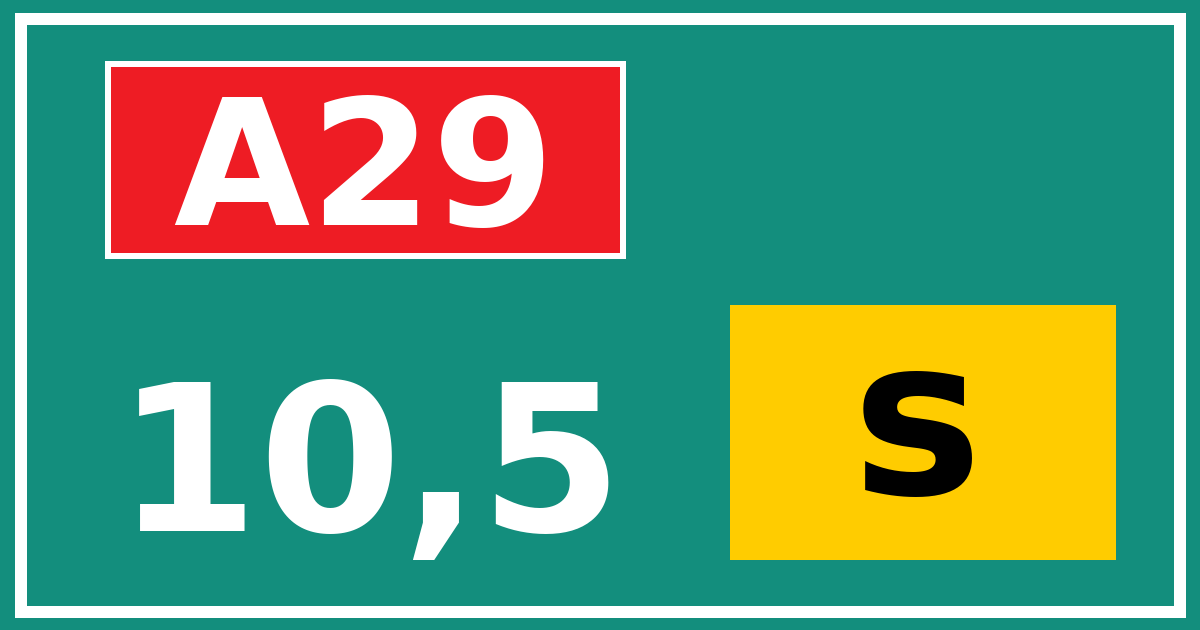 Hectometerbord A29 10,5 letter s