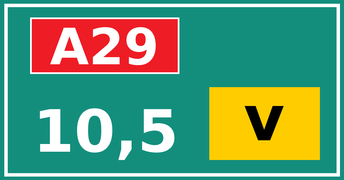 Hectometerbord A29 10,5 letter v