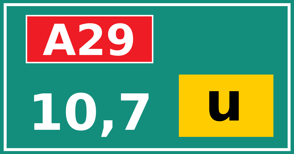 Hectometerbord A29 10,7 letter u