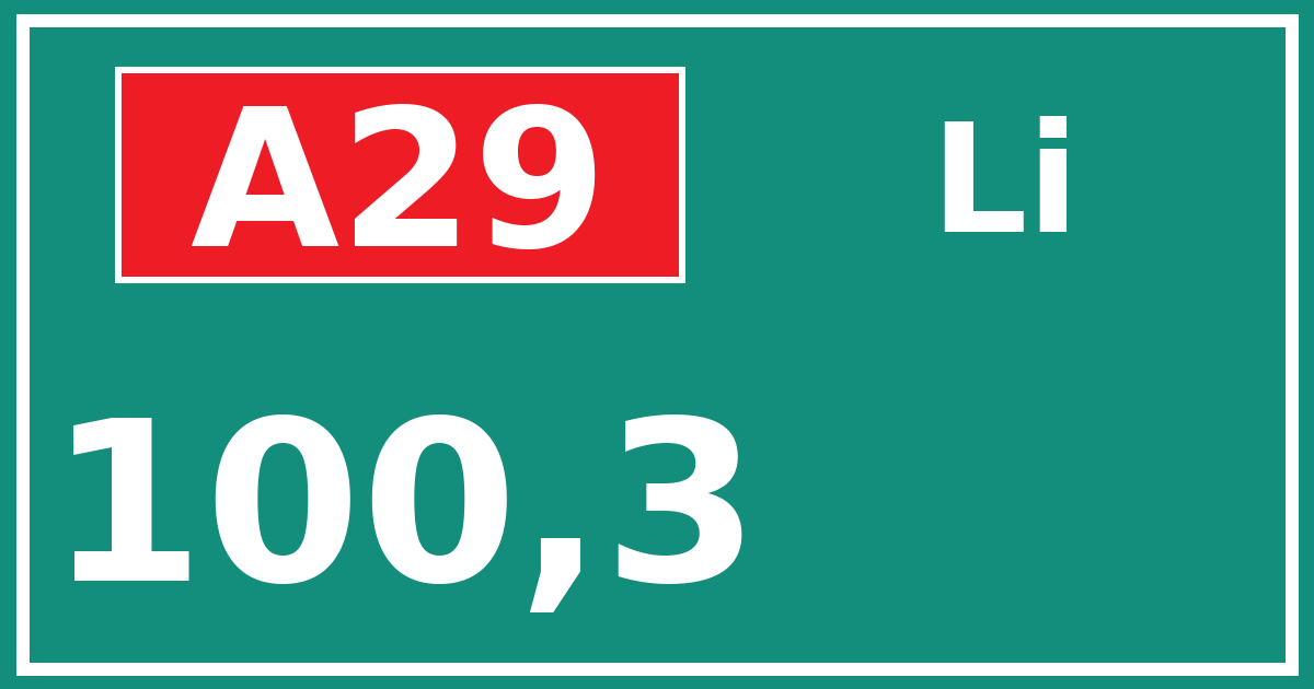 Hectometerbord A29 100,3 zijde Li