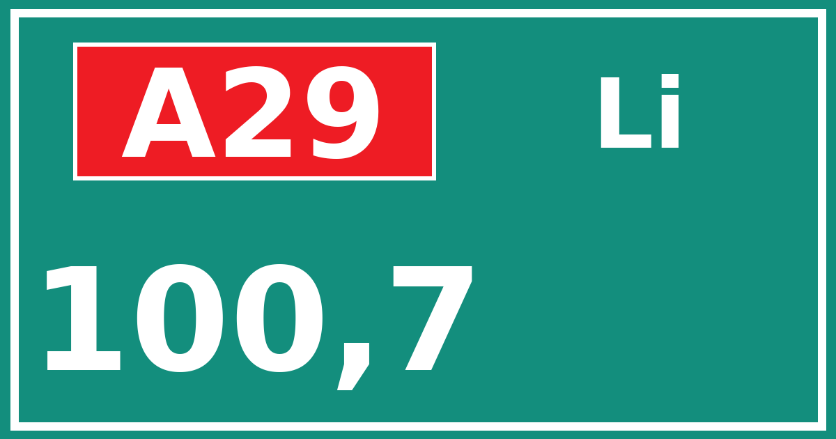Hectometerbord A29 100,7 zijde Li