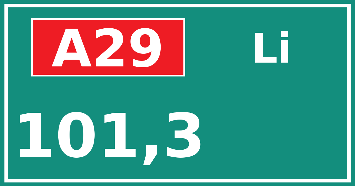 Hectometerbord A29 101,3 zijde Li