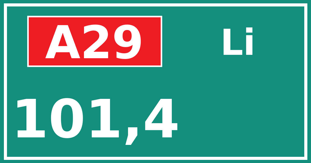 Hectometerbord A29 101,4 zijde Li
