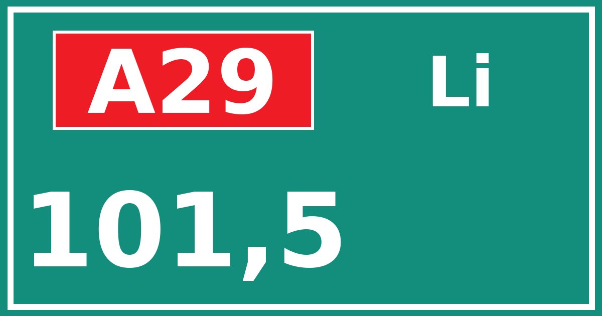 Hectometerbord A29 101,5 zijde Li