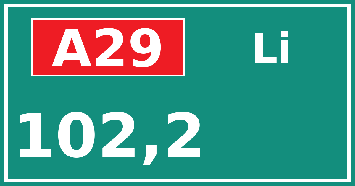 Hectometerbord A29 102,2 zijde Li