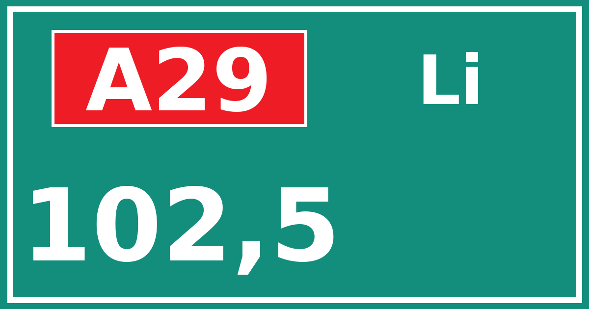 Hectometerbord A29 102,5 zijde Li