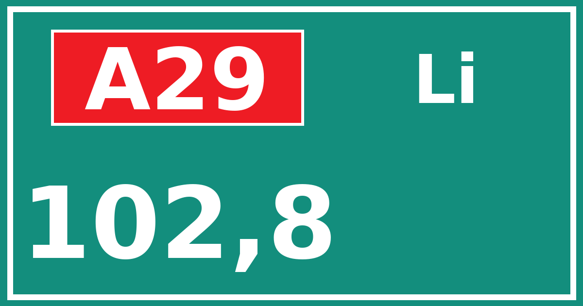 Hectometerbord A29 102,8 zijde Li