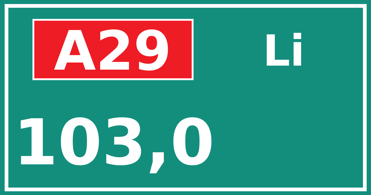 Hectometerbord A29 103,0 zijde Li