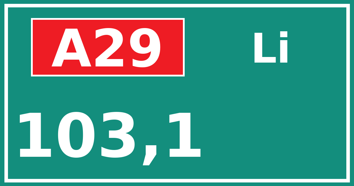 Hectometerbord A29 103,1 zijde Li