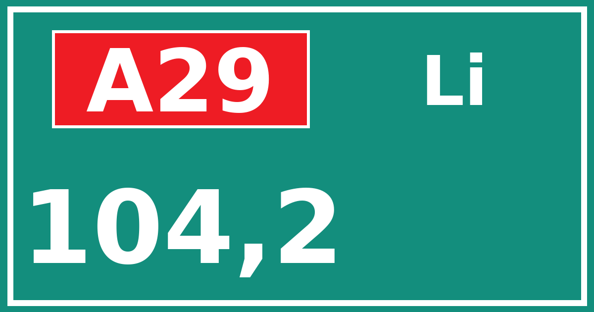 Hectometerbord A29 104,2 zijde Li