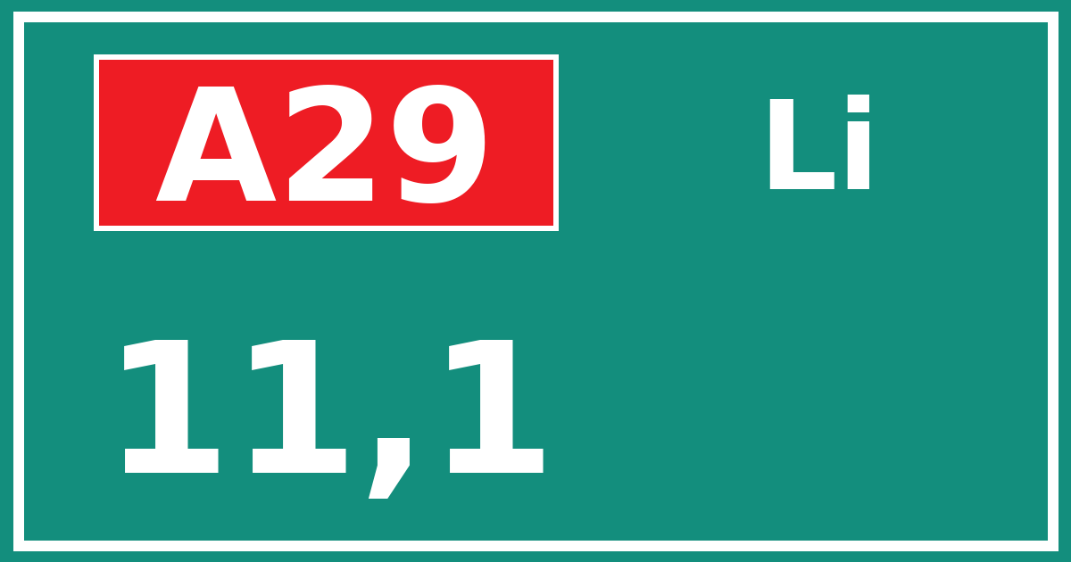 Hectometerbord A29 11,1 zijde Li