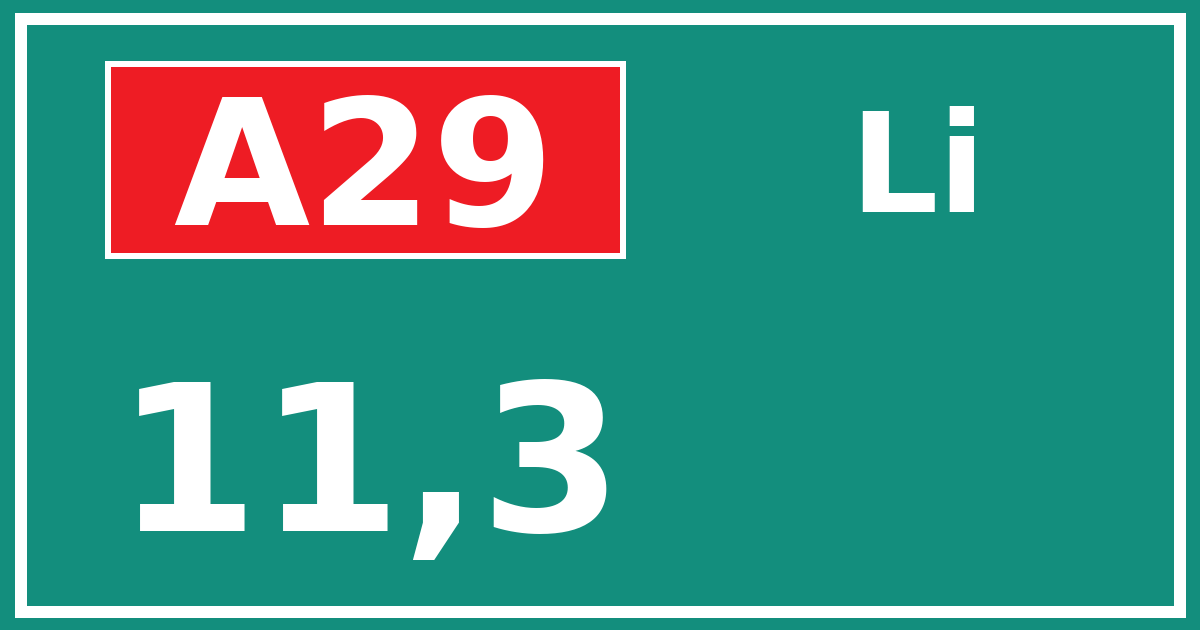 Hectometerbord A29 11,3 zijde Li