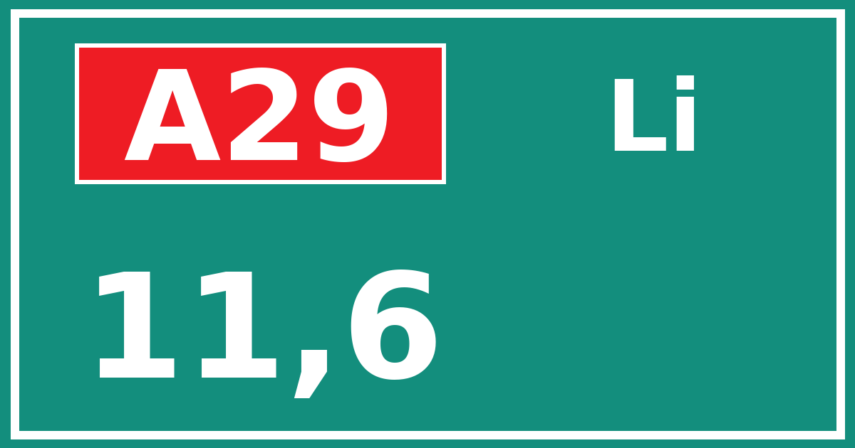 Hectometerbord A29 11,6 zijde Li