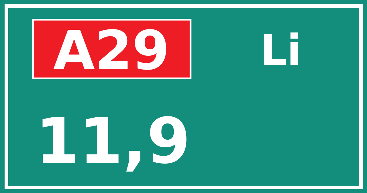 Hectometerbord A29 11,9 zijde Li