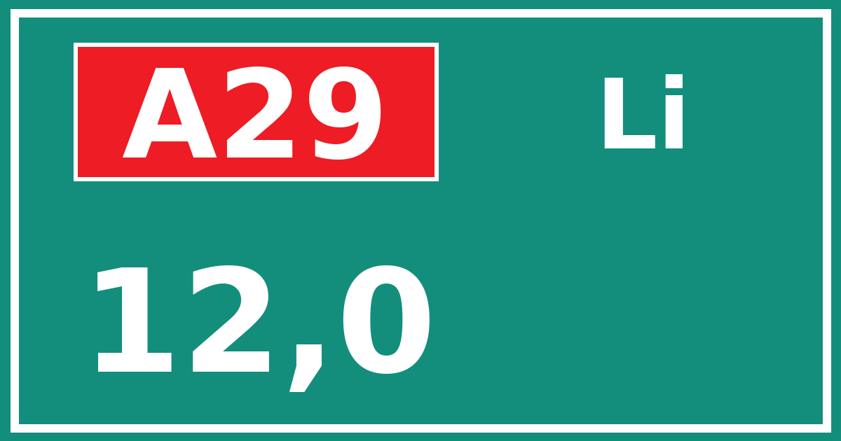 Hectometerbord A29 12,0 zijde Li