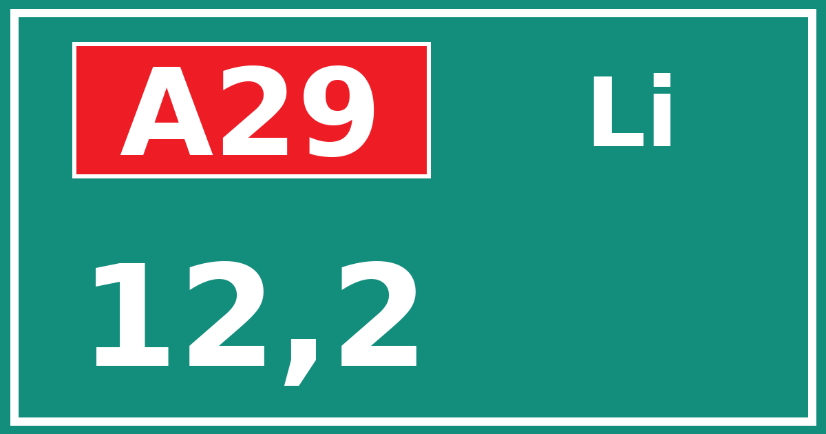 Hectometerbord A29 12,2 zijde Li