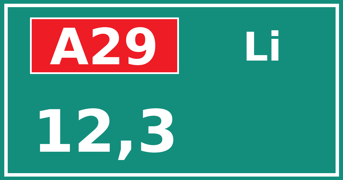 Hectometerbord A29 12,3 zijde Li