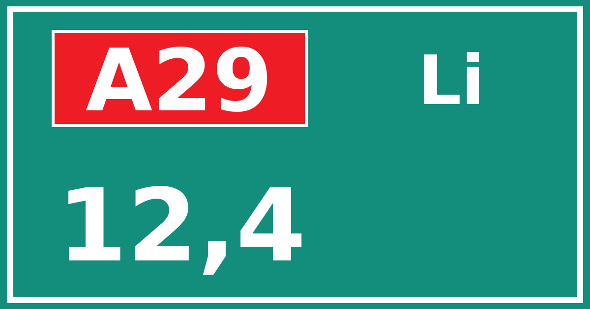 Hectometerbord A29 12,4 zijde Li